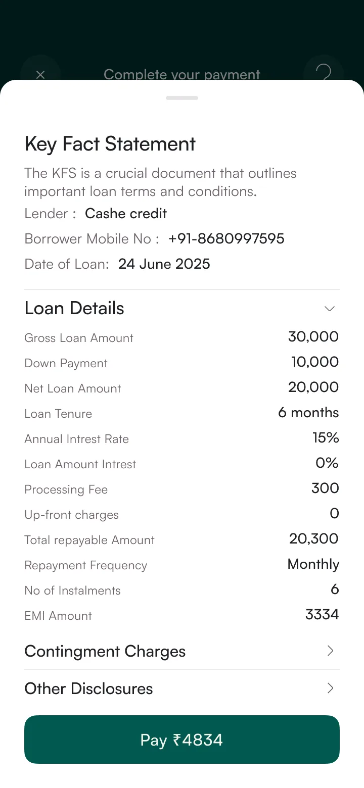 Key Fact Statement with loan details and APR