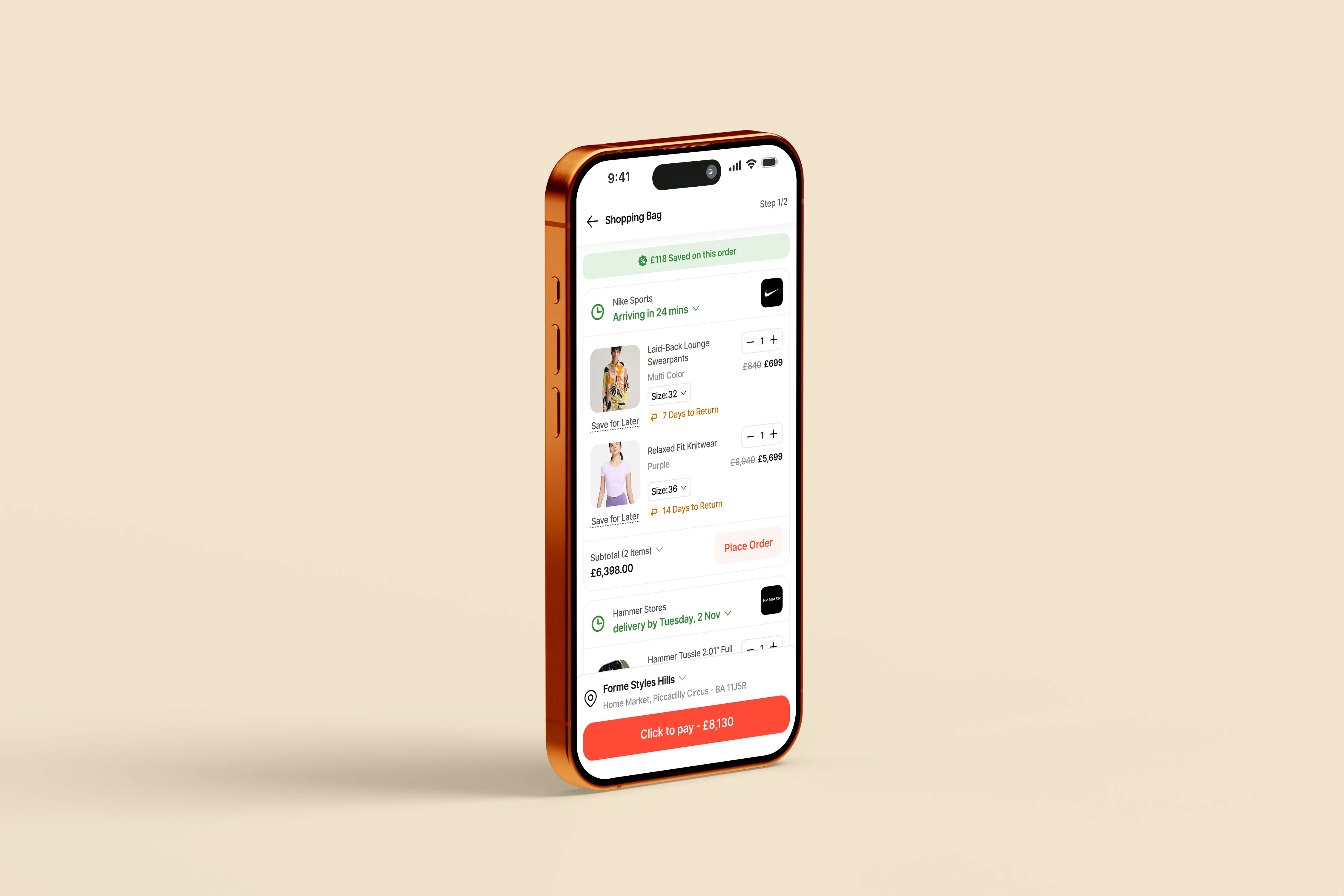 Sorted cart — cross-domain cart holding items from AI Chat, Search, and Shopping