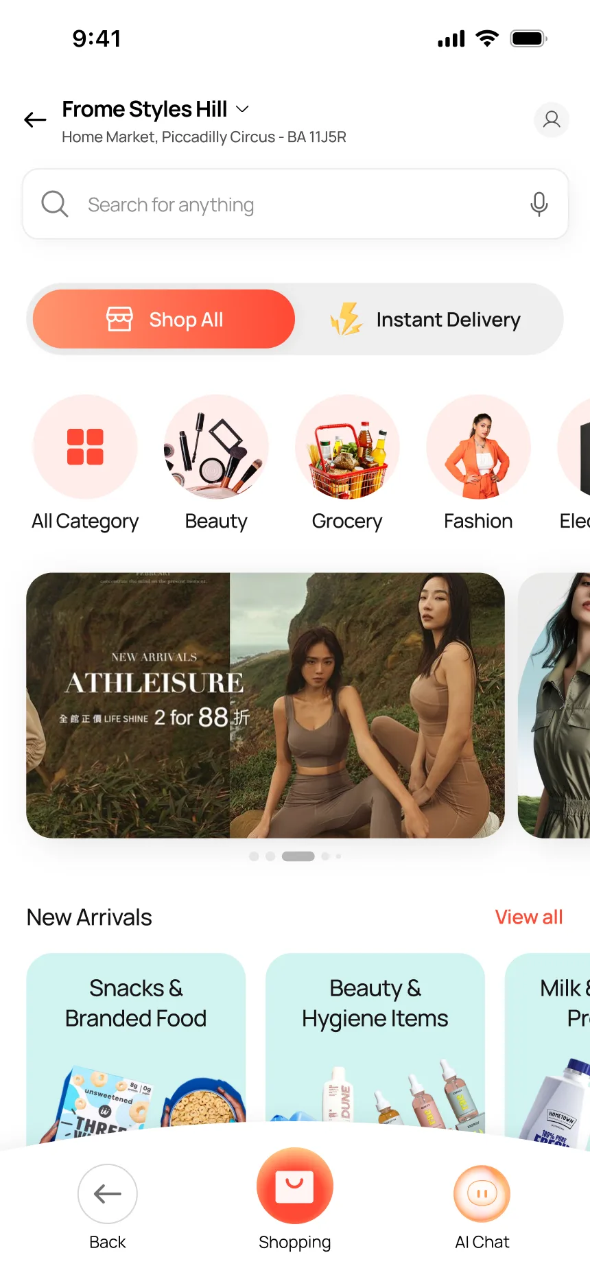 Shopping homepage — fashion brands, product grid, deals and category browsing
