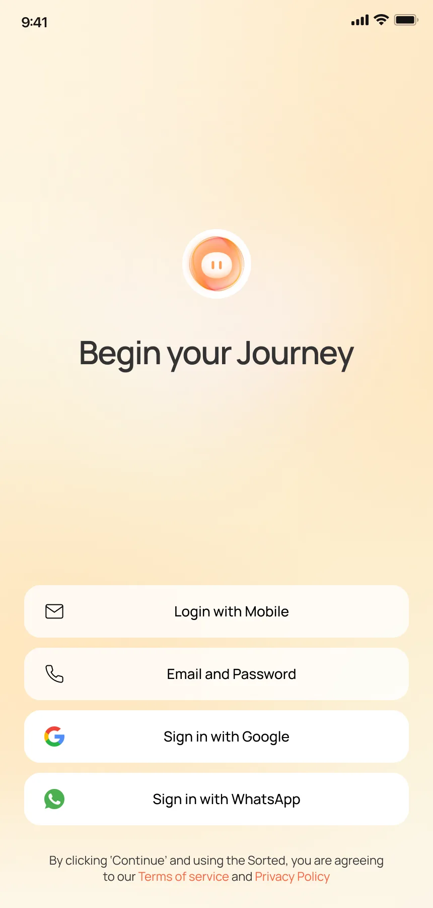 Login — Begin your Journey with mobile, email, Google and WhatsApp sign-in, multilingual support