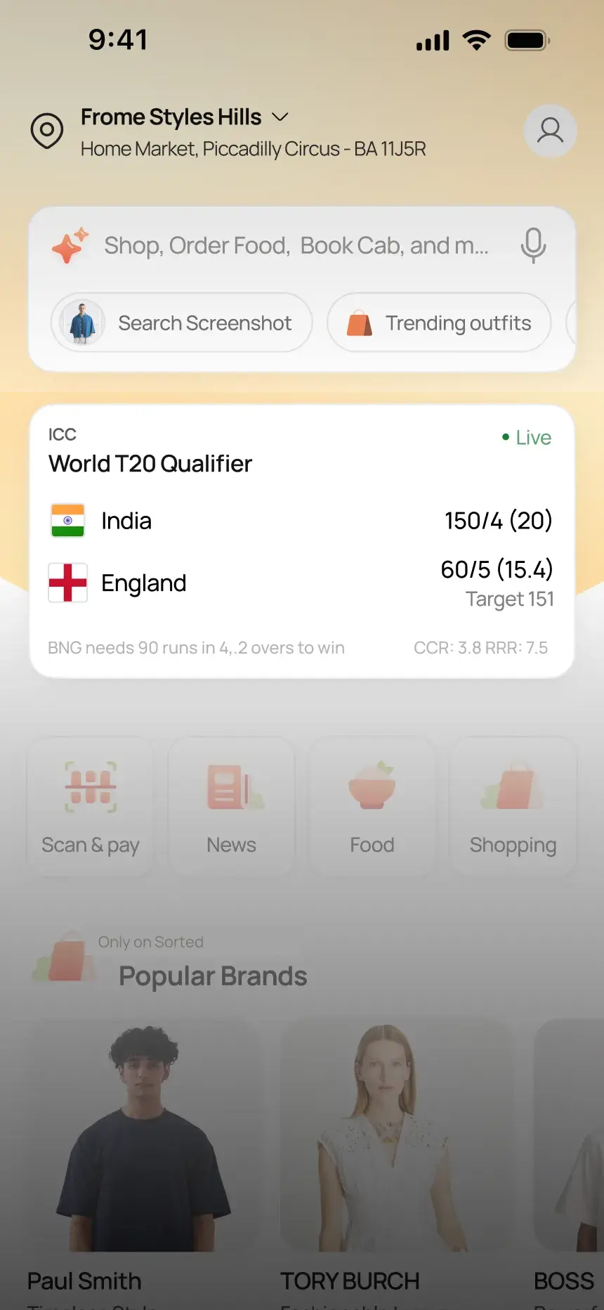 Score widget — ICC World T20 Qualifier, India vs England, live score